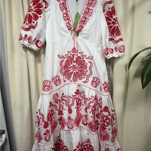 FARM Rio White Maxi Dress with Red Floral Embroidery - Picture 2 of 5